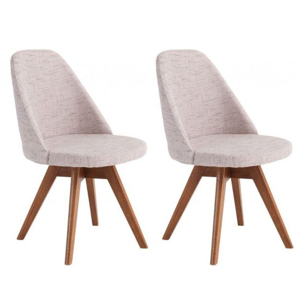 Kit 2 Cadeiras Giratória Para Sala De Jantar-Linho Bege - 5