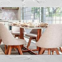 Cadeira Giratória Para Sala De Jantar-Tecido Linho Bege - 2