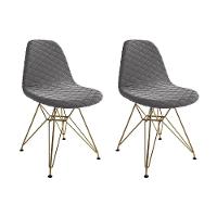 Kit 2 Cadeiras Jantar Eames Eiffel Estofadas Grafite Base Dourado - Cor: Marrom - 1