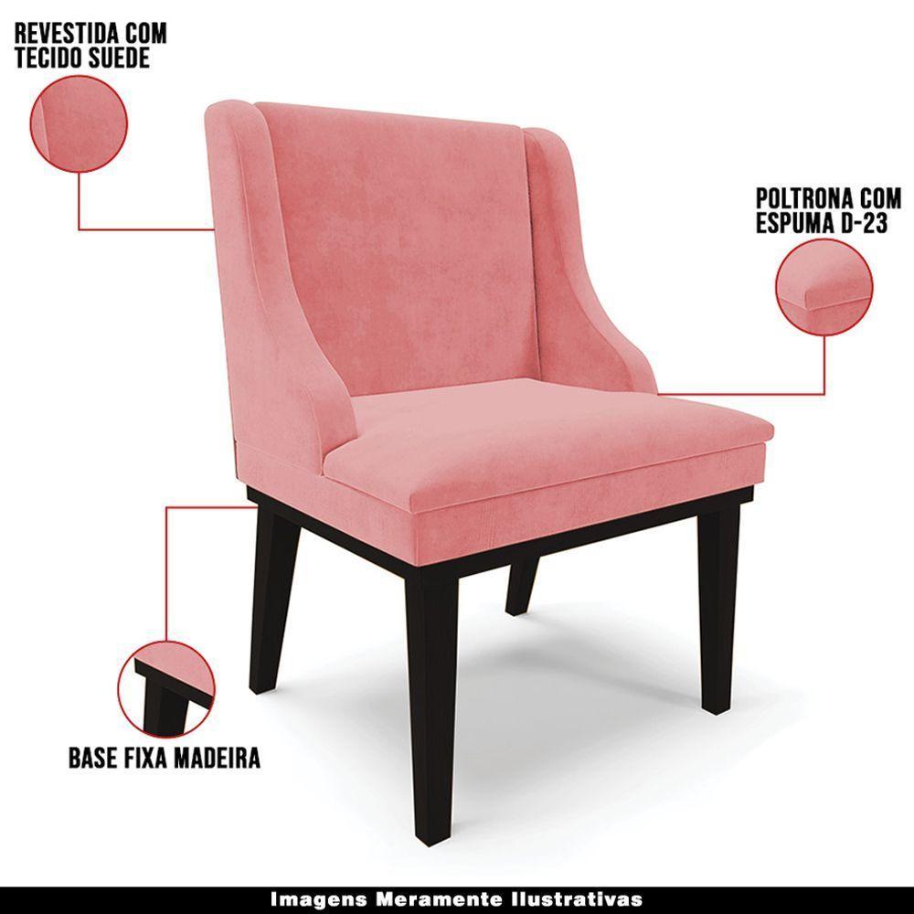 Kit 5 Cadeiras Decorativas Sala De Jantar Base Fixa De Madeira Firenze Suede Rosê/preto G19 - Gran Belo - 7