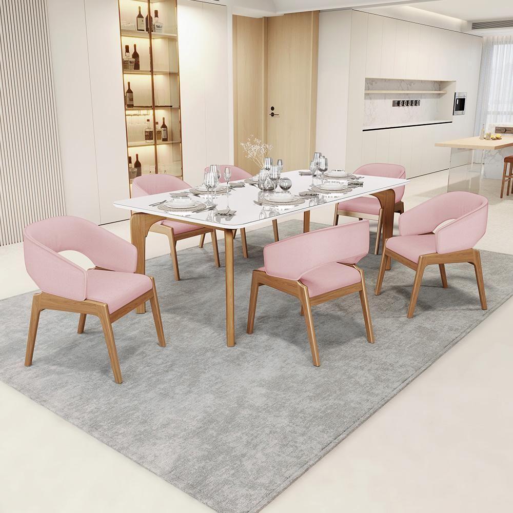 Cadeira De Jantar E Estar Living Estofada Lince L02 Linho Rosê - Lyam Decor - 3