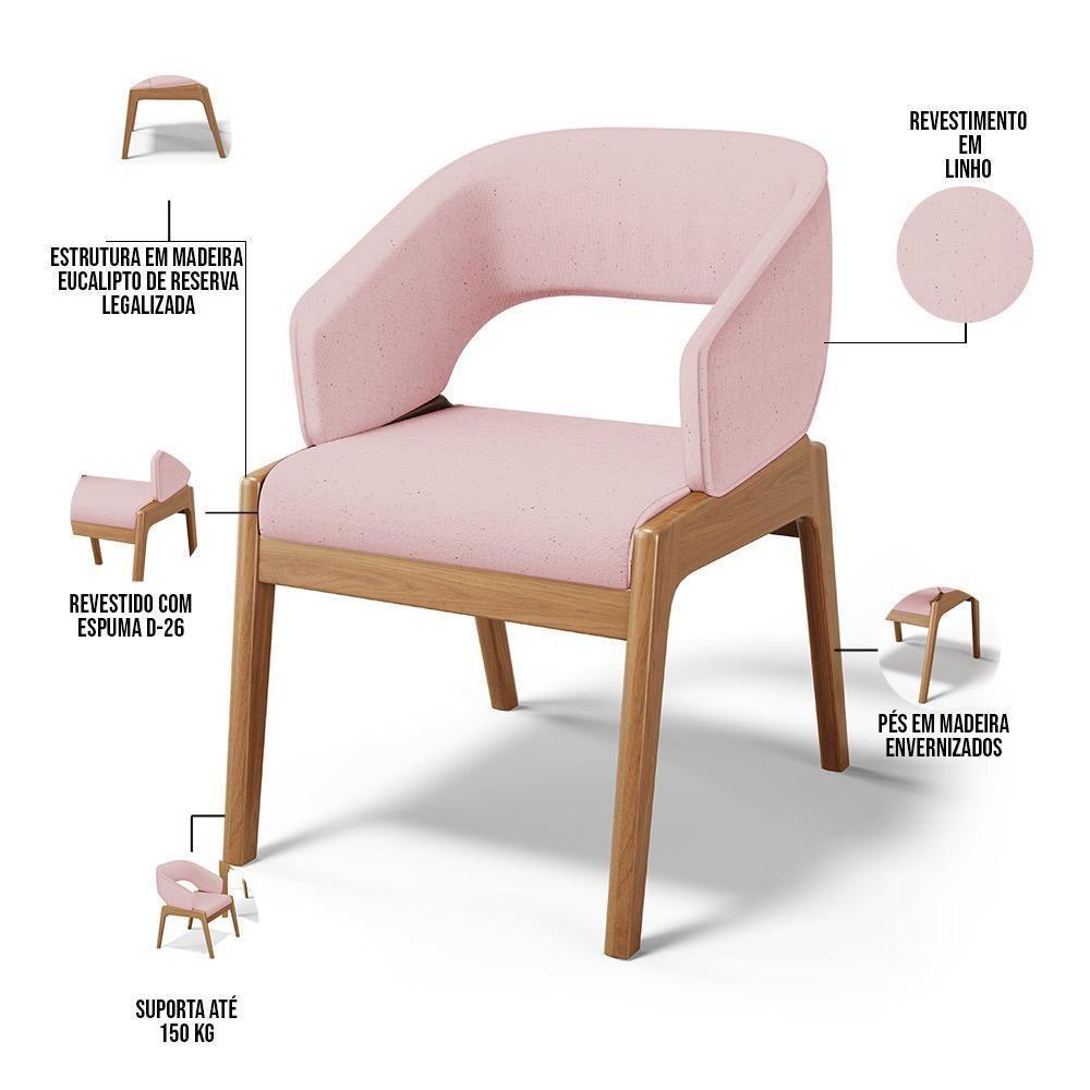 Cadeira De Jantar E Estar Living Estofada Lince L02 Linho Rosê - Lyam Decor - 6