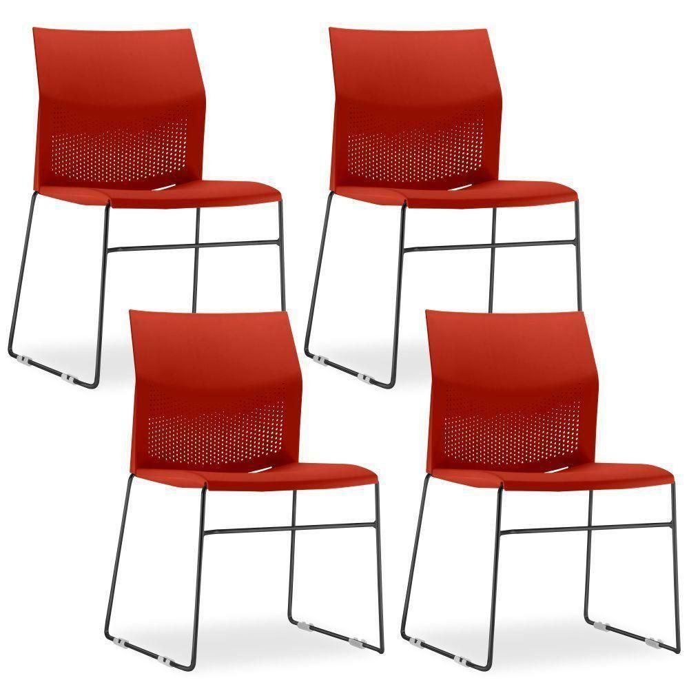 Kit 04 Cadeiras Empilhável Connect F02 Vermelho - 1