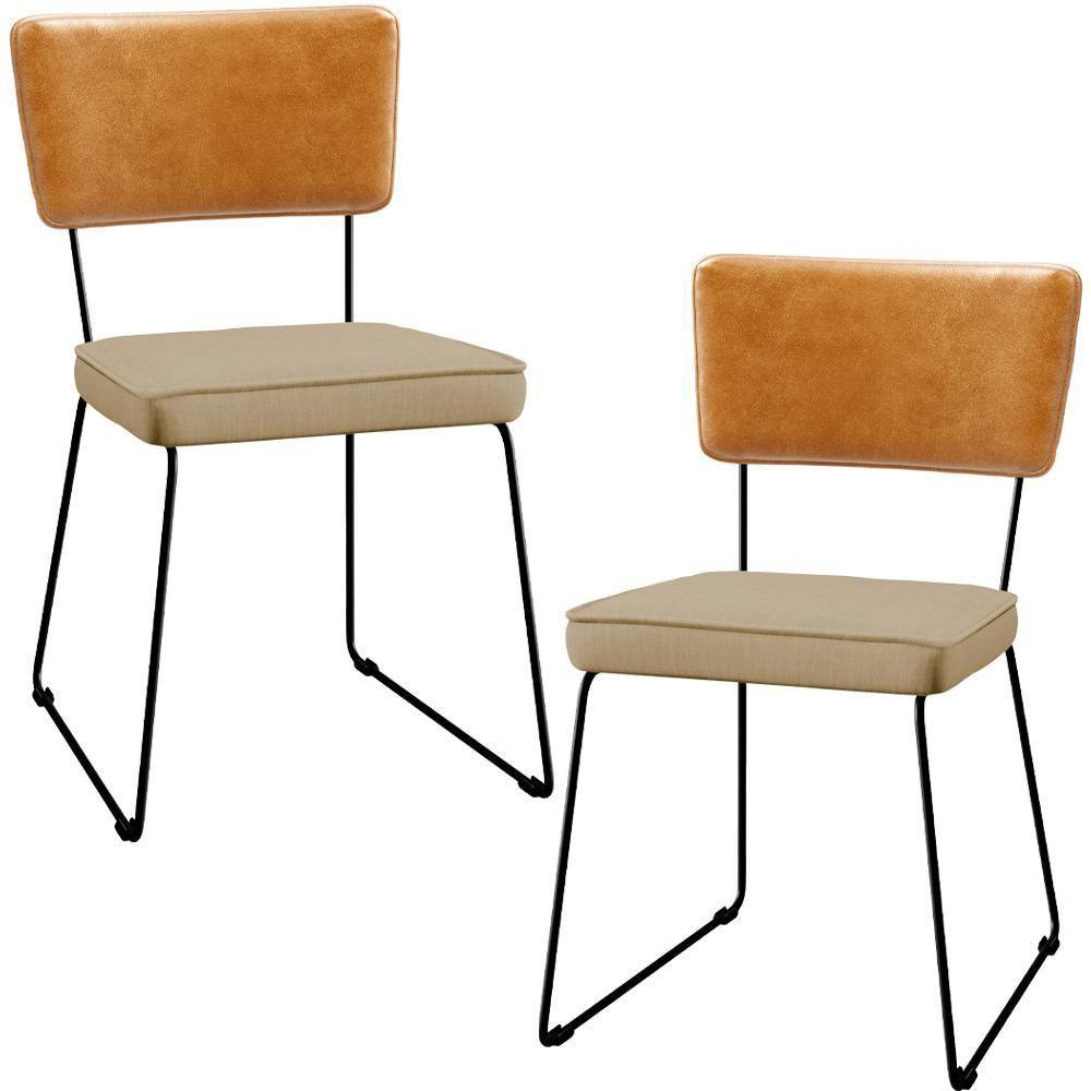 Kit 02 Cadeiras L02 Couríssimo Whisky Linho Bege Escuro - 1