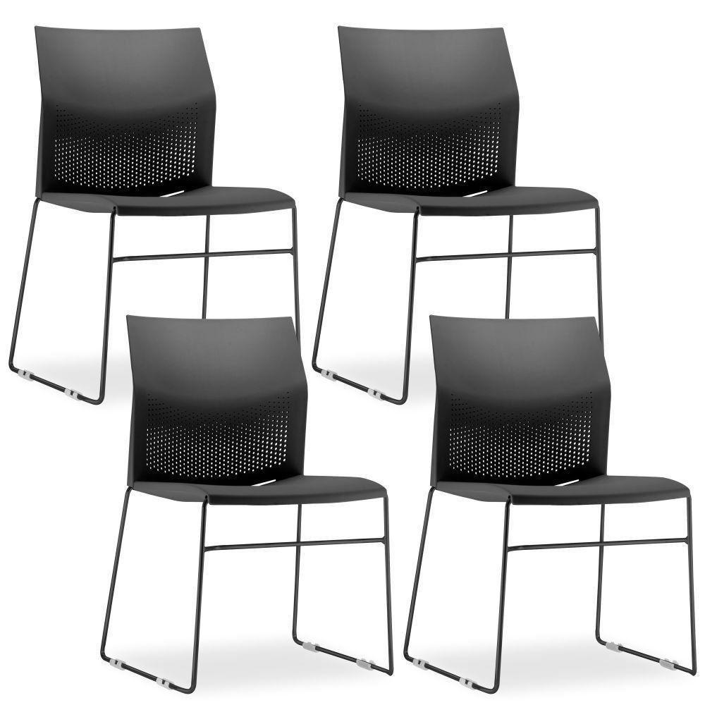 Kit 04 Cadeiras Empilhável Connect F02 Preto - 1