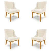 Kit 4 Cadeiras Decorativas Sala De Jantar Base Fixa De Madeira Firenze Veludo Bege/castanho G19 - 1