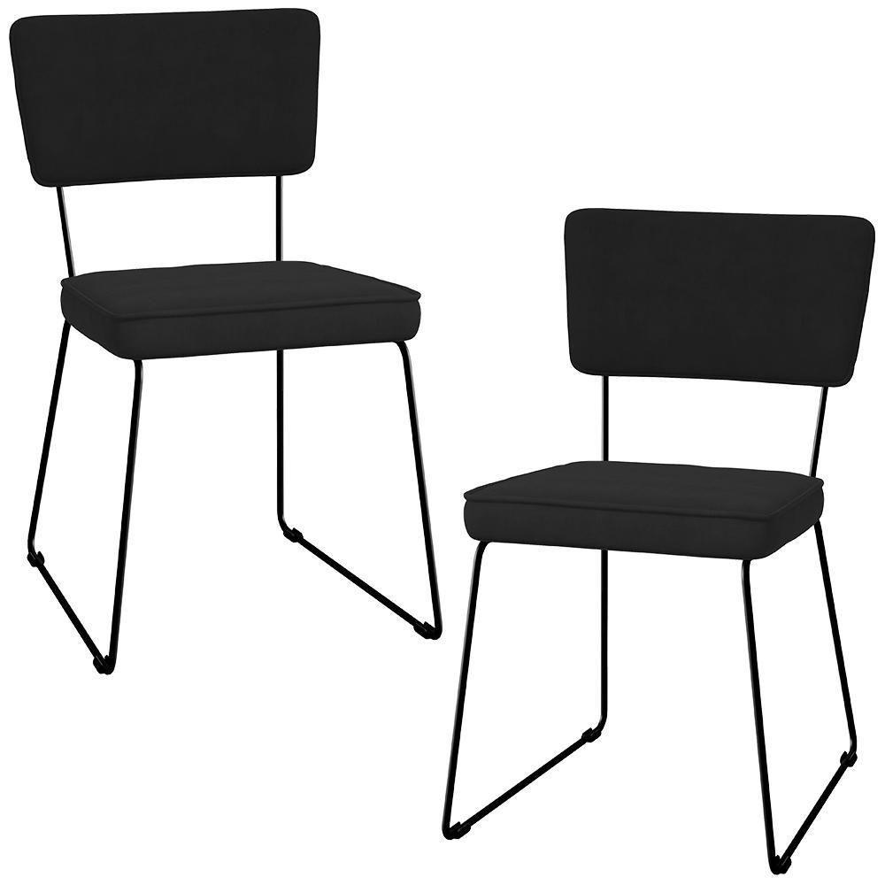 Kit 02 Cadeiras Allana L02 Suede Preto - 1