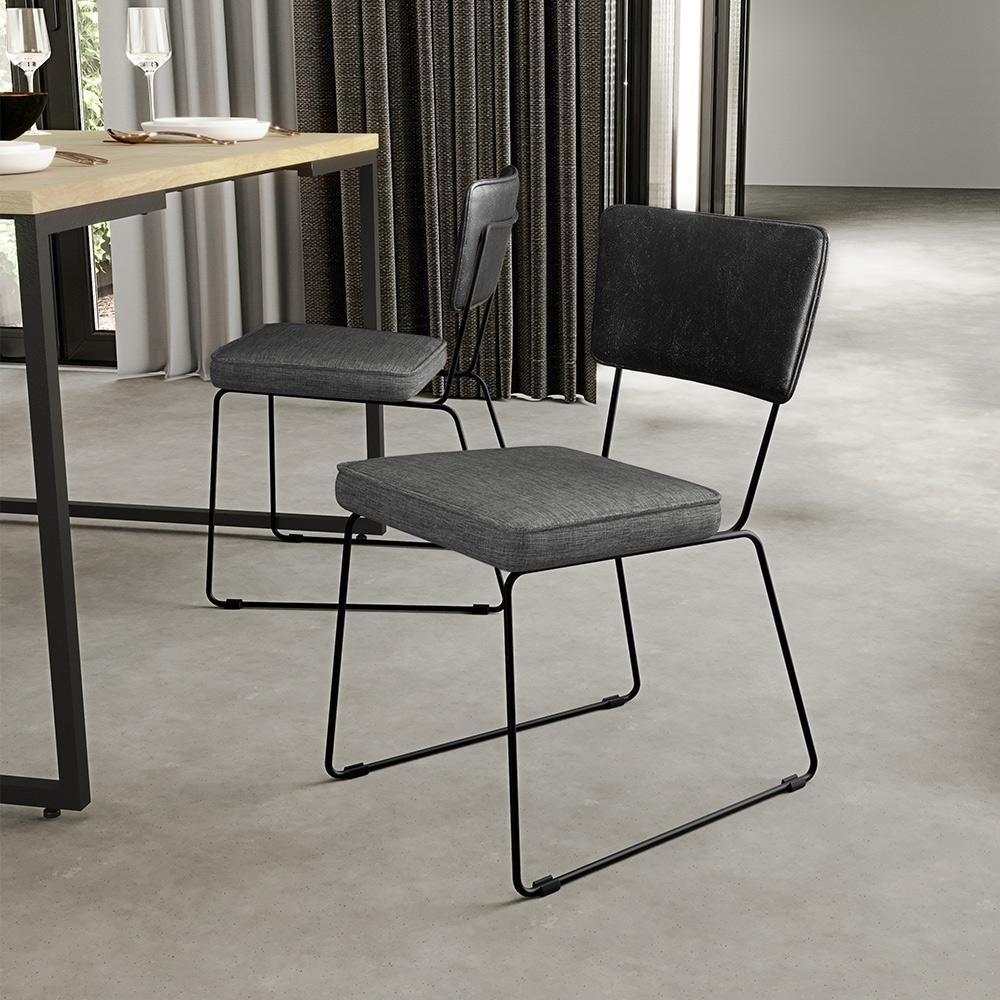 Kit 02 Cadeiras L02 Couríssimo Preto Linho Cinza Escuro - 9