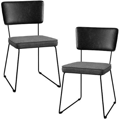 Kit 02 Cadeiras L02 Couríssimo Preto Linho Cinza Escuro