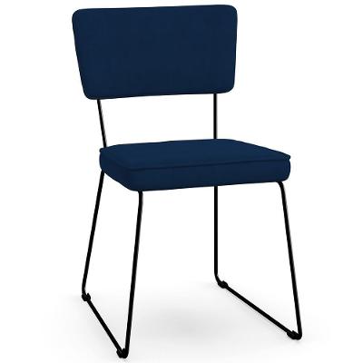 Cadeira Estofada De Jantar Allana L02 Suede Azul Marinho