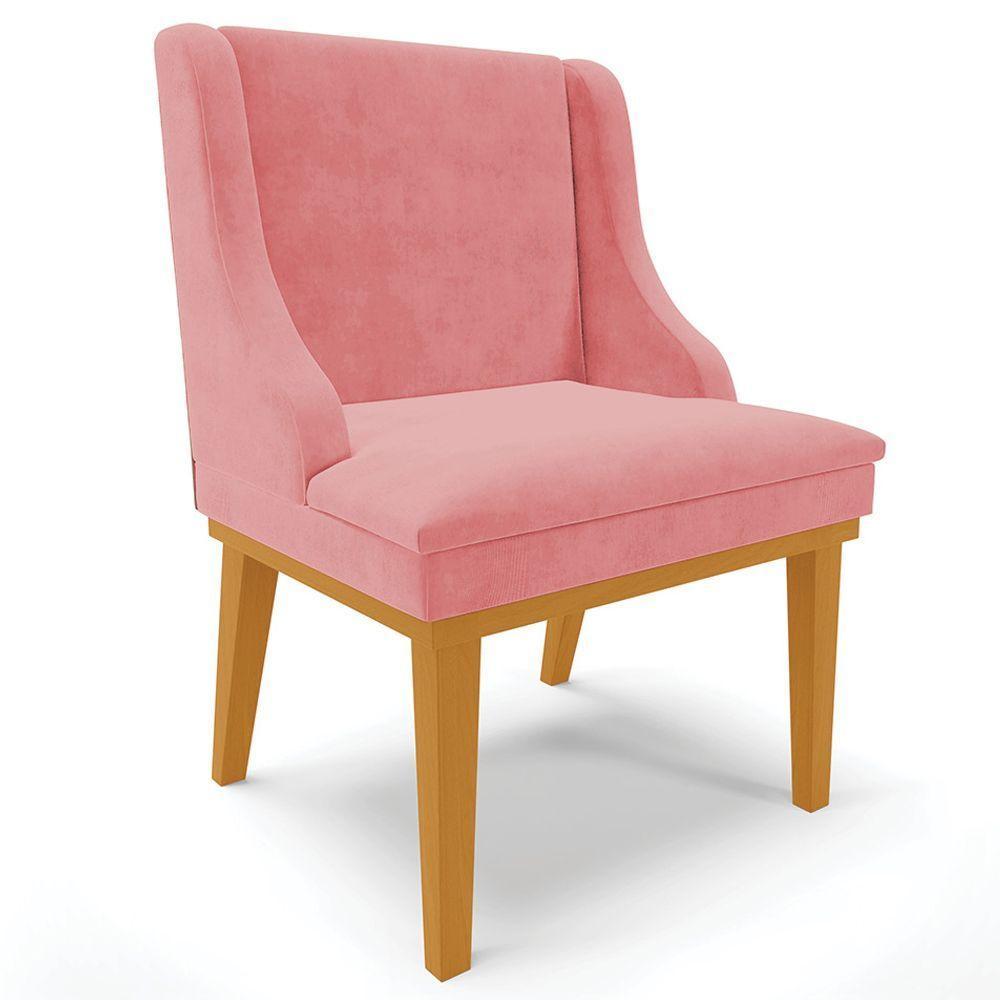 Kit 3 Cadeiras Decorativas Sala De Jantar Base Fixa De Madeira Firenze Suede Rose/castanho G19 - 3