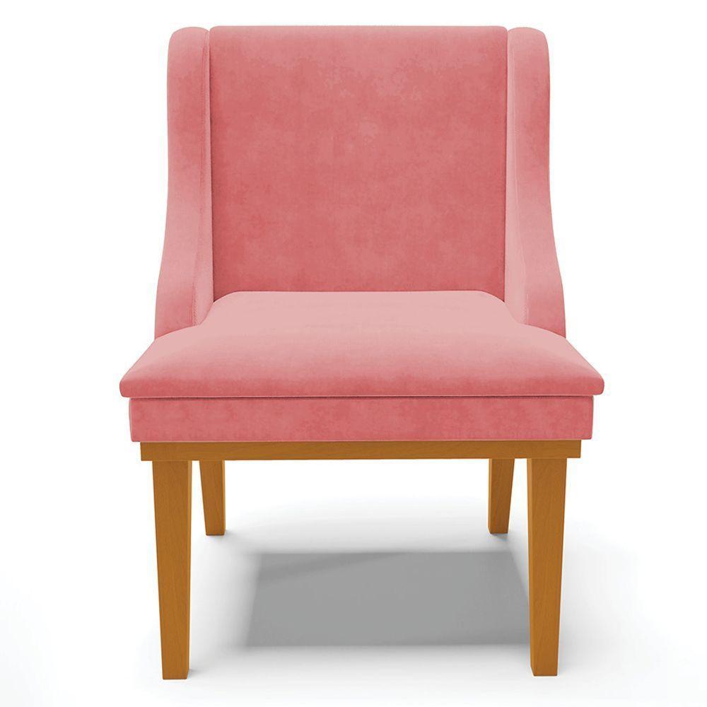 Kit 3 Cadeiras Decorativas Sala De Jantar Base Fixa De Madeira Firenze Suede Rose/castanho G19 - 4