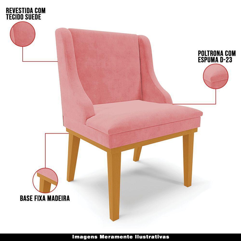 Kit 3 Cadeiras Decorativas Sala De Jantar Base Fixa De Madeira Firenze Suede Rose/castanho G19 - 7