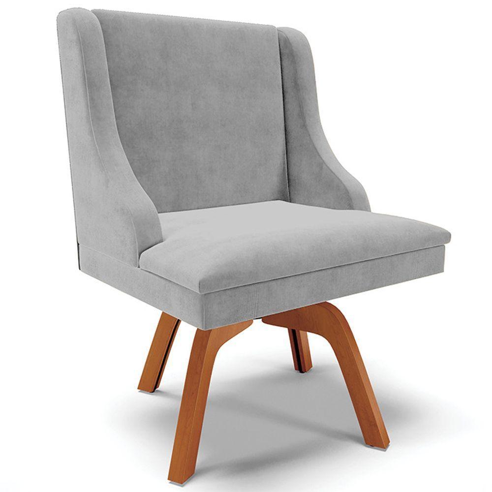 Kit 4 Cadeiras Decorativas Sala De Jantar Base Giratória De Madeira Firenze Suede Cinza/natural G19 - Gran Belo - 3