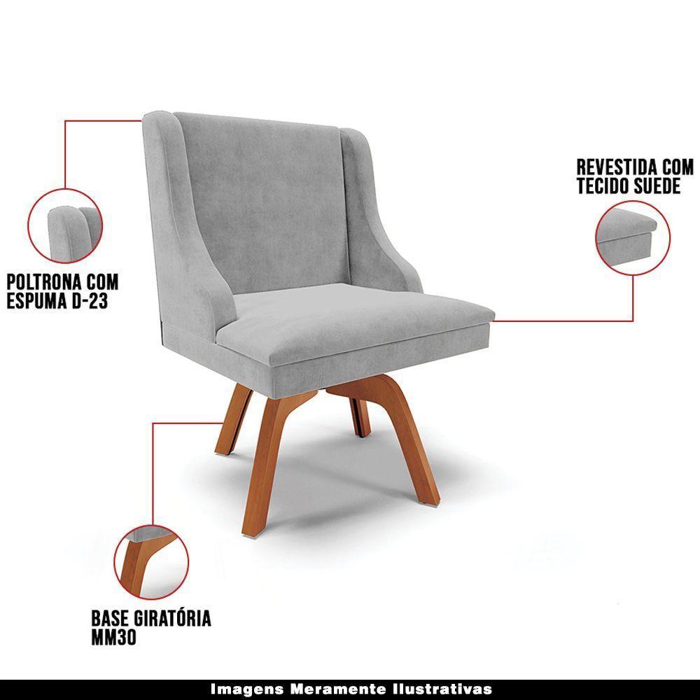 Kit 4 Cadeiras Decorativas Sala De Jantar Base Giratória De Madeira Firenze Suede Cinza/natural G19 - Gran Belo - 7
