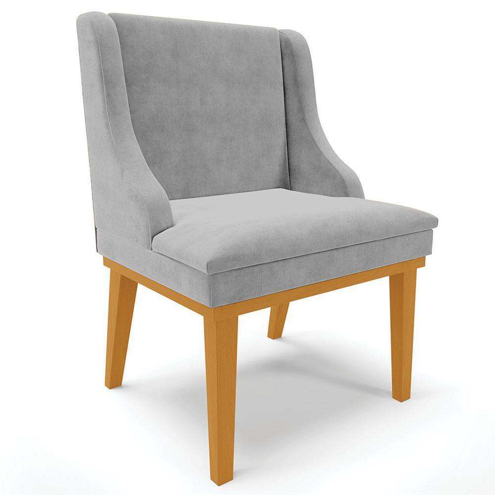 Kit 2 Cadeiras Decorativas Sala De Jantar Base Fixa De Madeira Firenze Suede Cinza/castanho G19 - Gran Belo - 4