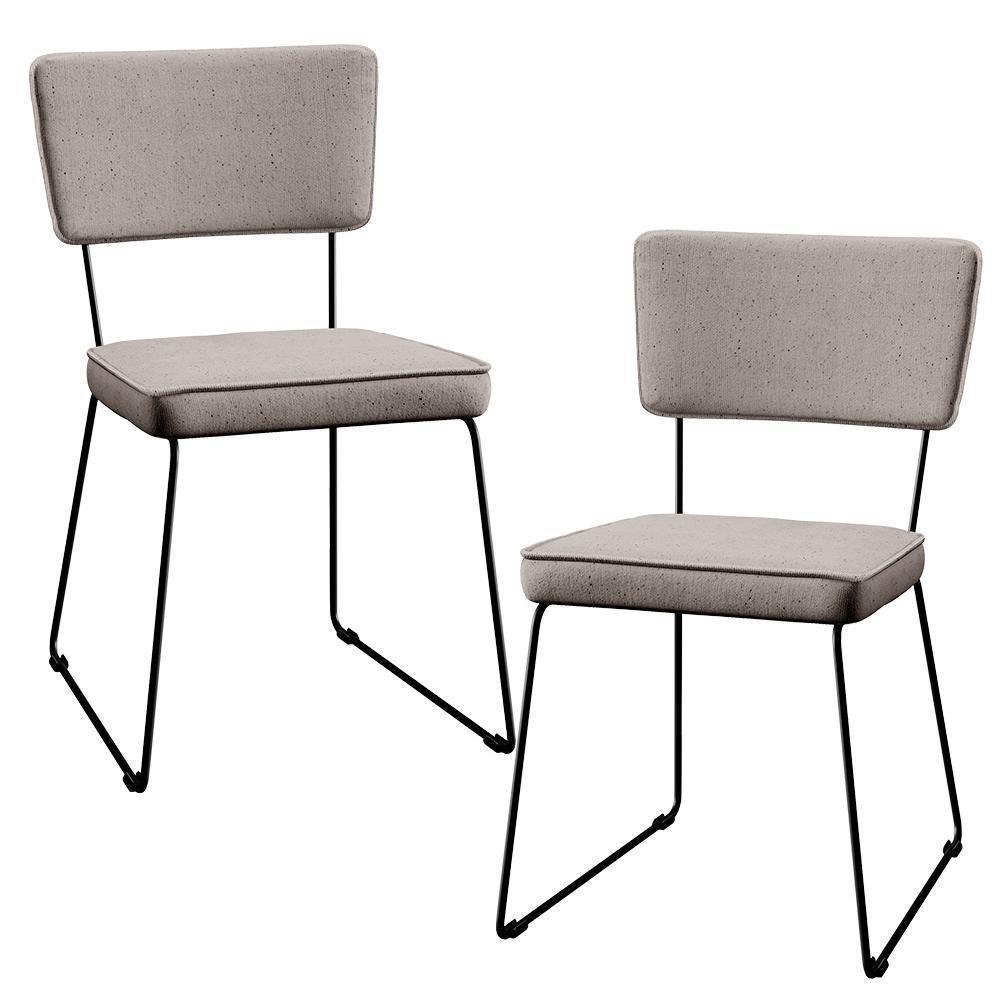 Kit 02 Cadeiras Estofada Para Sala De Jantar Base Aço Bege - 1