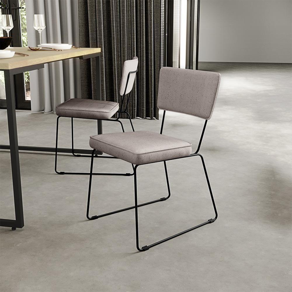 Kit 02 Cadeiras Estofada Para Sala De Jantar Base Aço Bege - 9