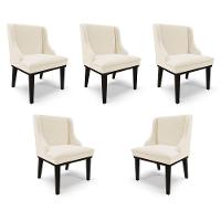 Kit 5 Cadeiras Decorativas Sala De Jantar Base Fixa De Madeira Firenze Linho Bege/preto G19 - Gran Belo - 1