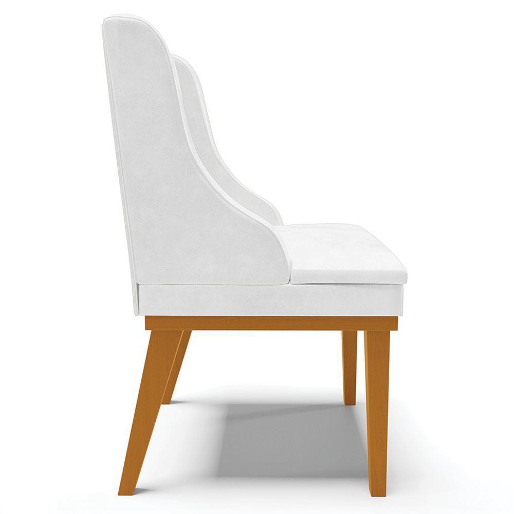 Kit 3 Cadeiras Decorativas Sala De Jantar Base Fixa De Madeira Firenze Pu Branco Brilho/castanho G19 - Gran Belo - 2