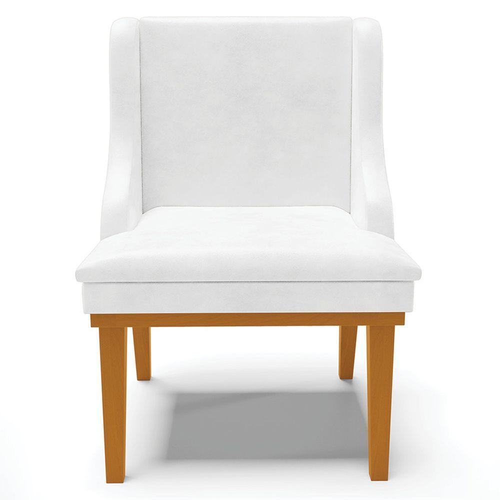 Kit 3 Cadeiras Decorativas Sala De Jantar Base Fixa De Madeira Firenze Pu Branco Brilho/castanho G19 - Gran Belo - 4