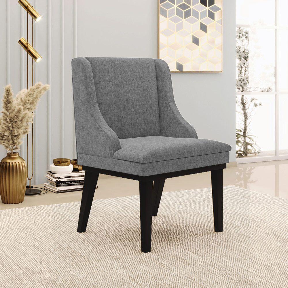 Kit 5 Cadeiras Decorativas Sala De Jantar Base Fixa De Madeira Firenze Linho Grafite/preto G19 - Gran Belo - 9