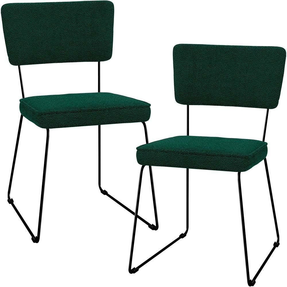 Kit 02 Cadeiras Base De Aço Allana L02 Bouclê Verde - 1