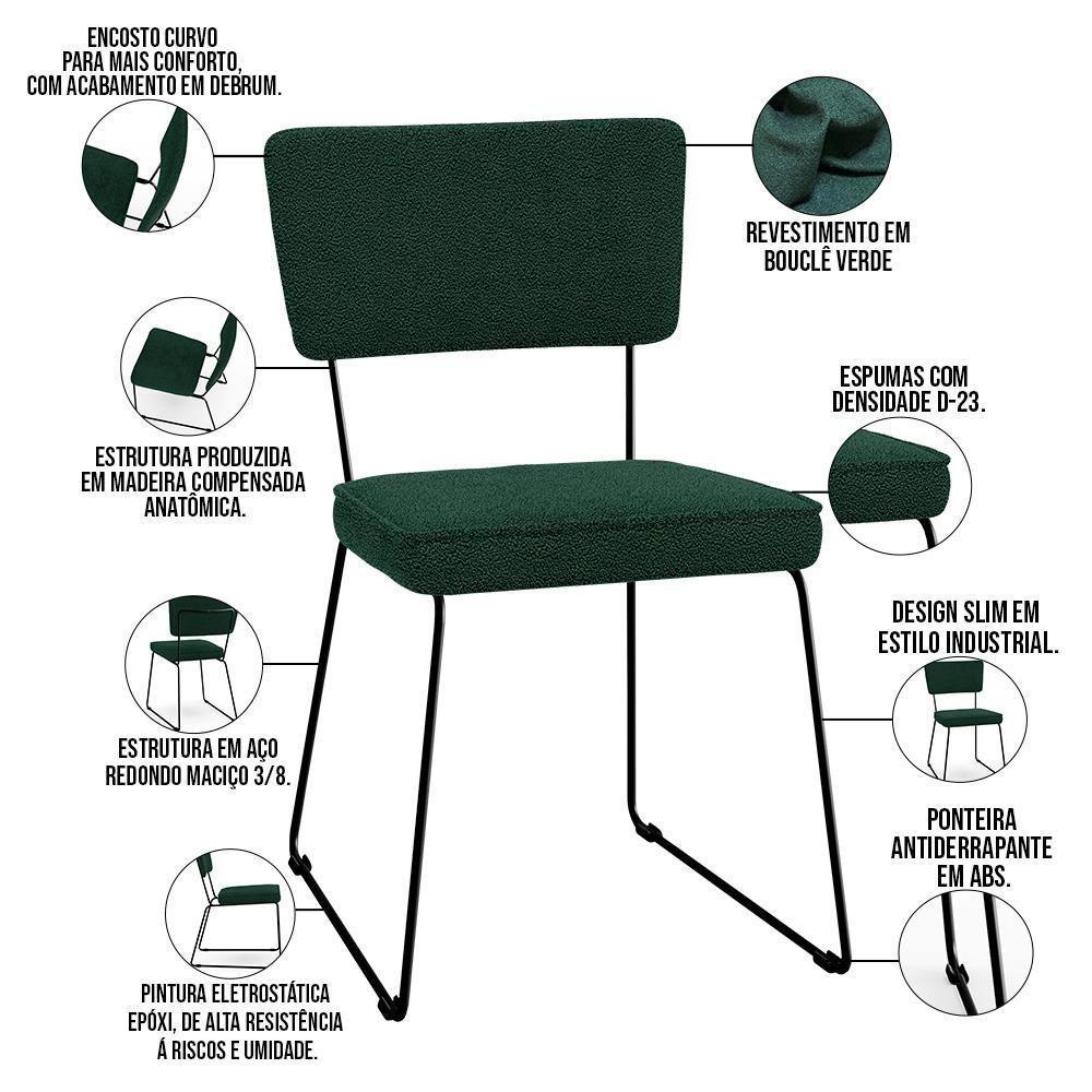 Kit 02 Cadeiras Base De Aço Allana L02 Bouclê Verde - 7