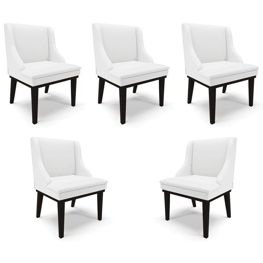 Kit 5 Cadeiras Decorativas Sala De Jantar Base Fixa De Madeira Firenze Pu Branco Fosco/preto G19 - 1