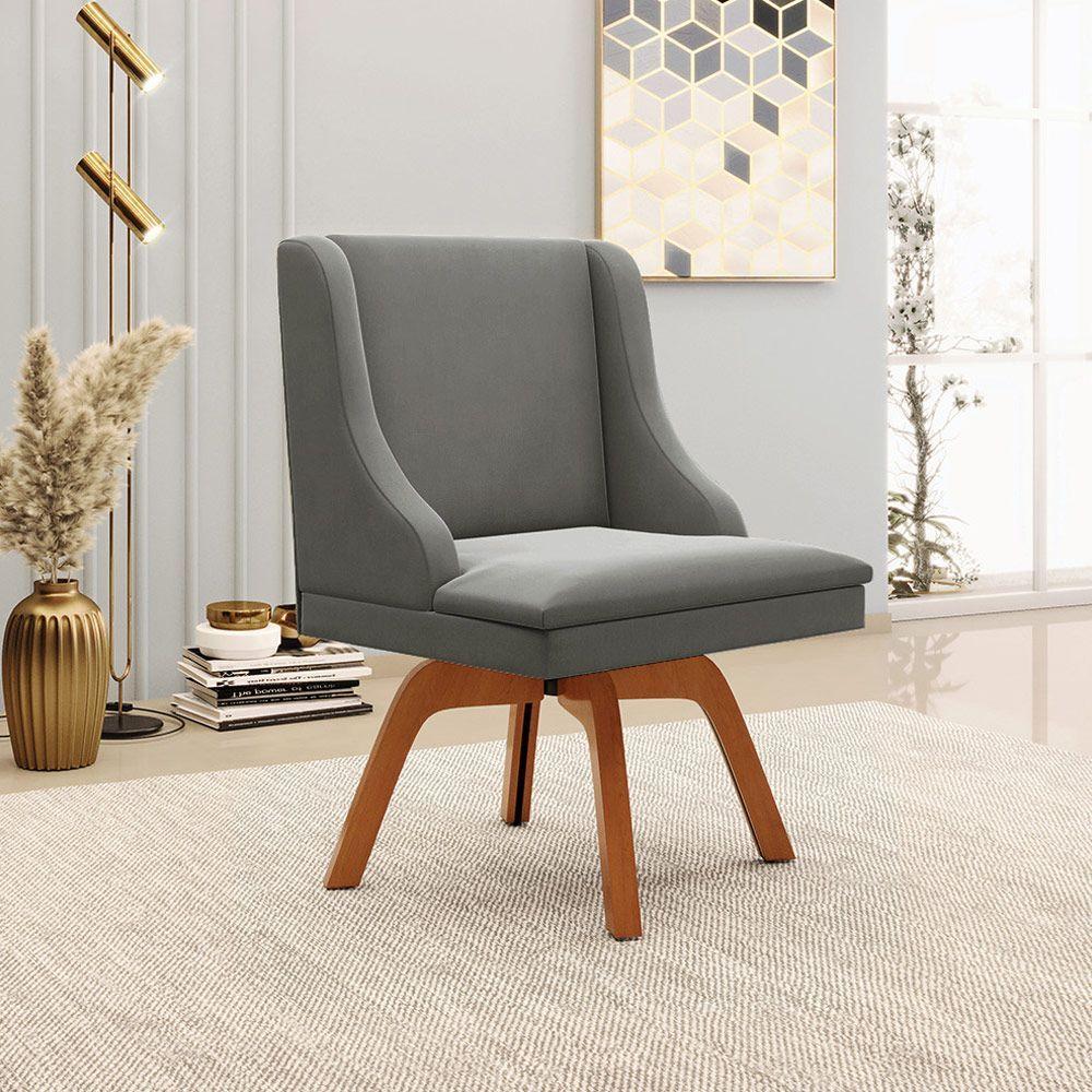 Kit 6 Cadeiras Decorativas Sala De Jantar Base Giratória De Madeira Firenze Suede Grafite/natural G19 - Gran Belo - 9