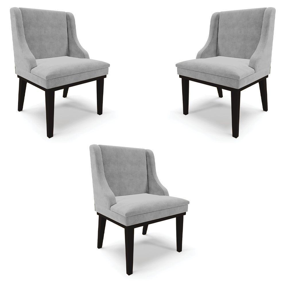 Kit 3 Cadeiras Decorativas Sala De Jantar Base Fixa De Madeira Firenze Suede Cinza/preto G19 - 1