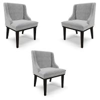 Kit 3 Cadeiras Decorativas Sala De Jantar Base Fixa De Madeira Firenze Suede Cinza/preto G19 - 1