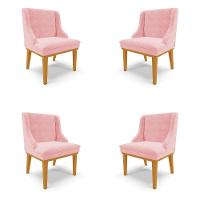 Kit 4 Cadeiras Decorativas Sala De Jantar Base Fixa De Madeira Firenze Suede Rosa Bebê/castanho G19 - 1
