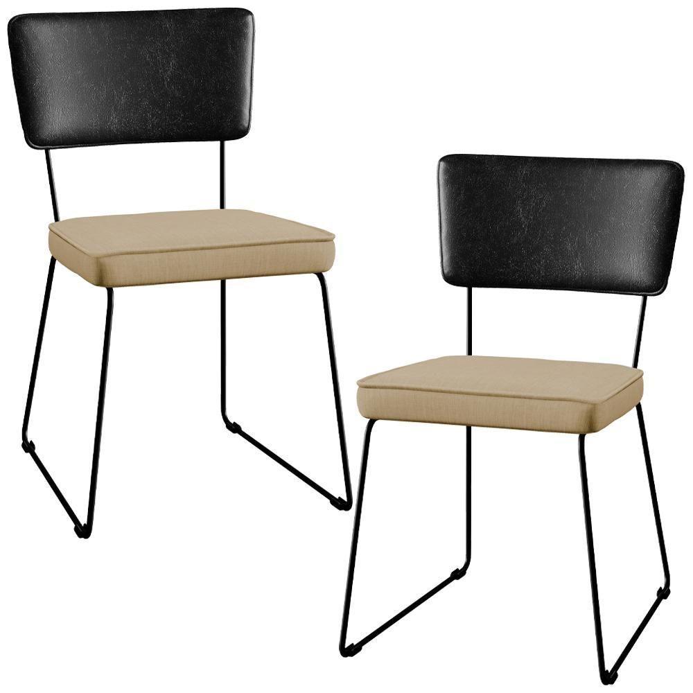 Kit 02 Cadeiras L02 Couríssimo Preto Linho Bege Escuro - 1