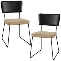 Kit 02 Cadeiras L02 Couríssimo Preto Linho Bege Escuro - 1