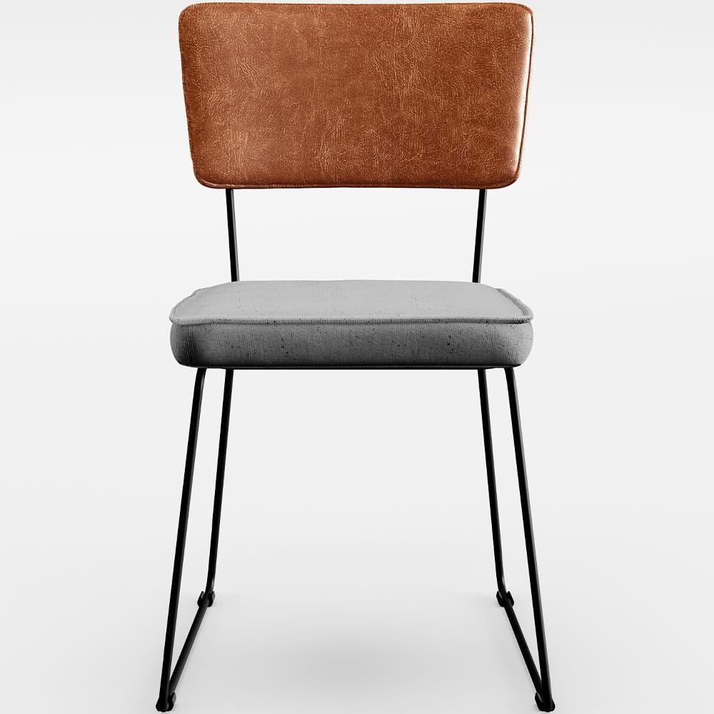 Kit 04 Cadeira Estofada Sala Jantar Camel Linho Cinza - 5