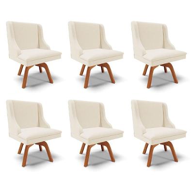 Kit 6 Cadeiras Decorativas Sala De Jantar Base Giratória De Madeira Firenze Linho Bege/natural G19