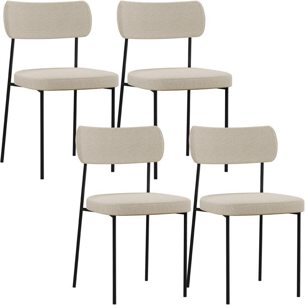 Kit 04 Cadeiras Estofada De Jantar Melina L02 Linho Bege - 1