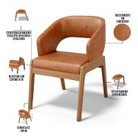Cadeira De Jantar E Estar Living Estofada Lince L02 Couríssimo Camel - Lyam Decor - 7