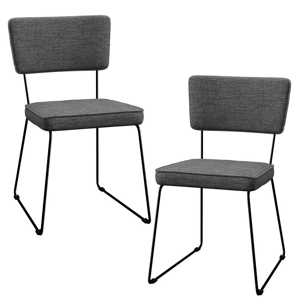Kit 02 Cadeiras Estofada Para Sala Base Em Aço Cinza Escuro - 1