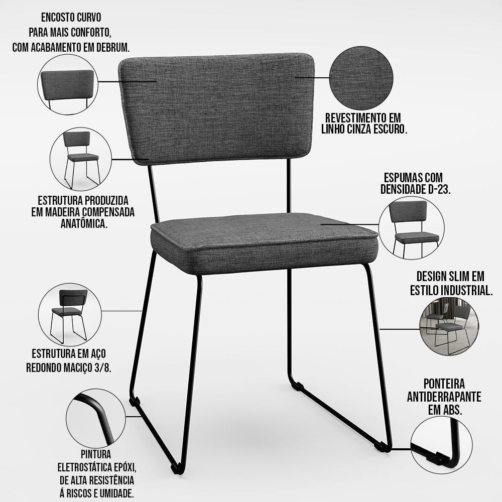 Kit 02 Cadeiras Estofada Para Sala Base Em Aço Cinza Escuro - 8