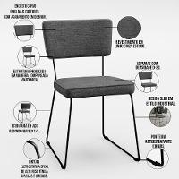 Kit 02 Cadeiras Estofada Para Sala Base Em Aço Cinza Escuro - 8