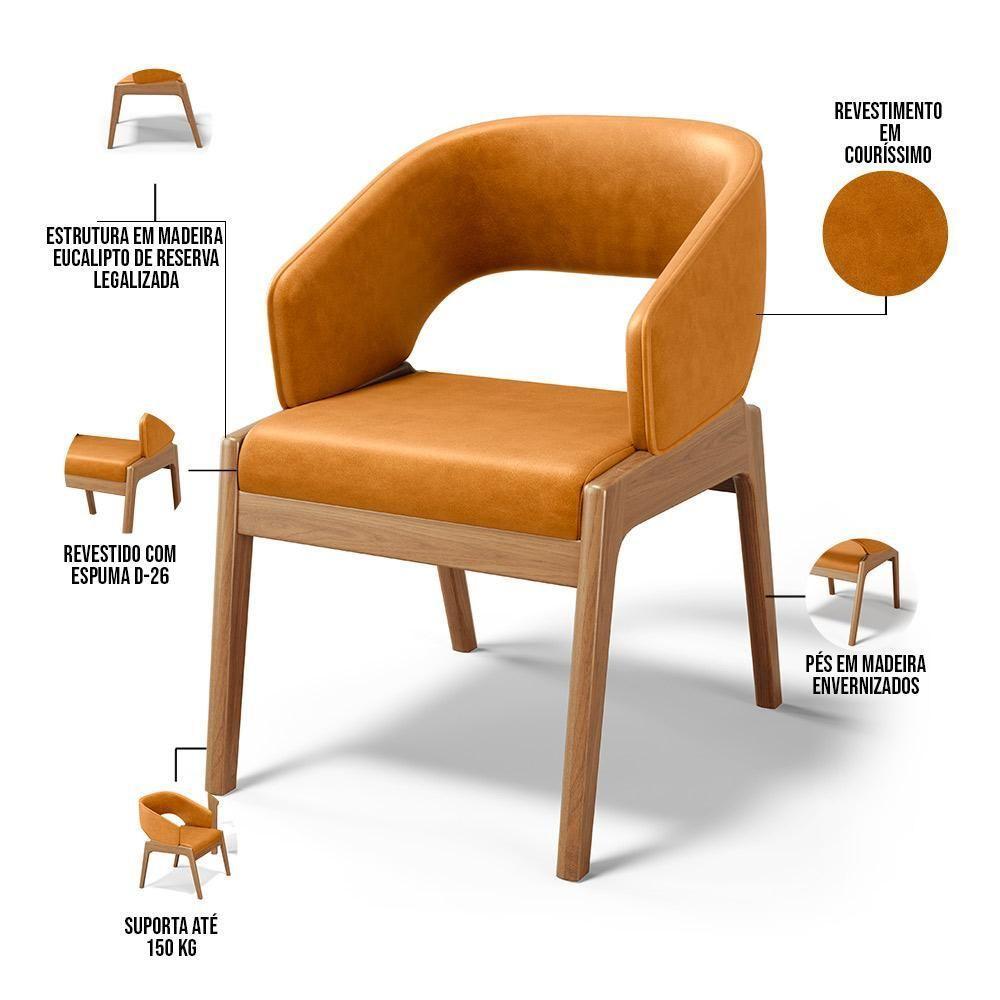 Cadeira De Jantar E Estar Living Estofada Lince L02 Couríssimo Whisky - Lyam Decor - 5