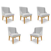 Kit 5 Cadeiras Decorativas Sala De Jantar Base Fixa De Madeira Firenze Linho Cinza/castanho G19 - 1
