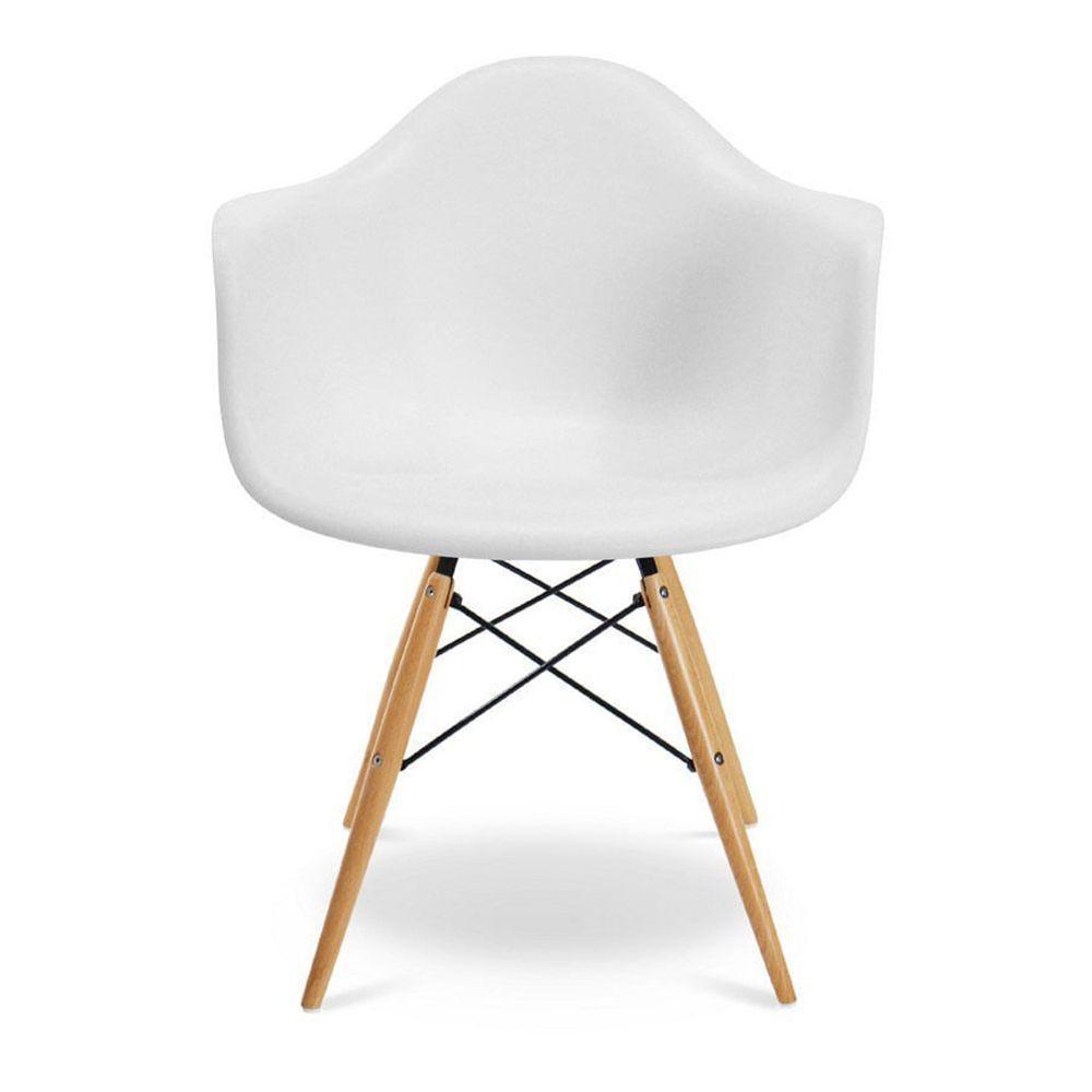 Cadeira Eames Eifflel Com Braço Daw De Madeira Com Assento Branco - 3