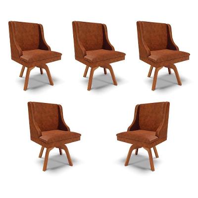 Kit 5 Cadeiras Decorativas Sala De Jantar Base Giratória De Madeira Firenze Pu Nozes/natural G19