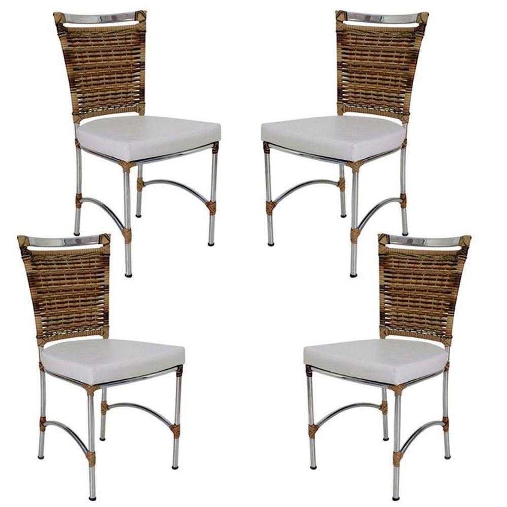 4 Cadeiras Em Alumínio E Fibra Sintética Jk Cozinha Edícula Cappuccino E Nautico Branco - 1