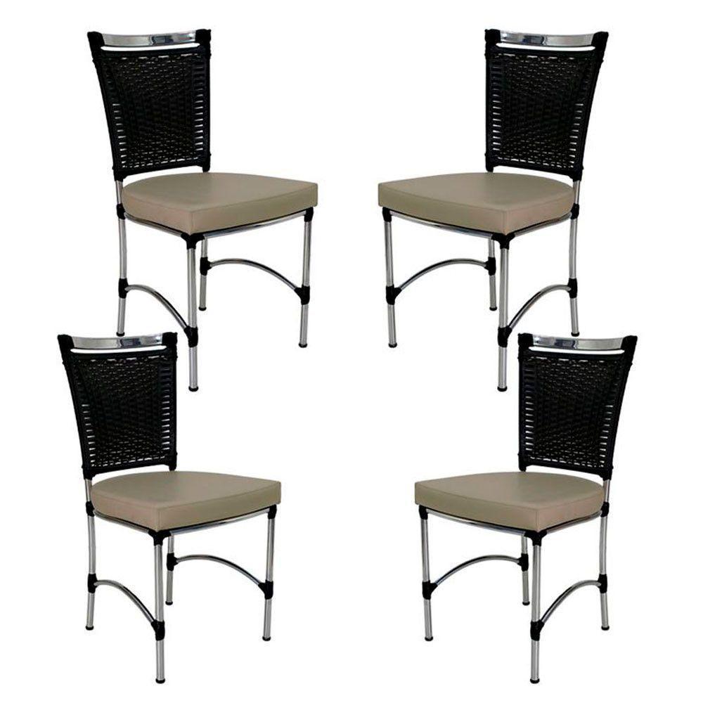 4 Cadeiras Em Alumínio E Fibra Sintética Jk Cozinha Edícula Preto E Nautico Bege - 1