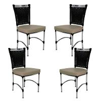 4 Cadeiras Em Alumínio E Fibra Sintética Jk Cozinha Edícula Preto E Nautico Bege - 1