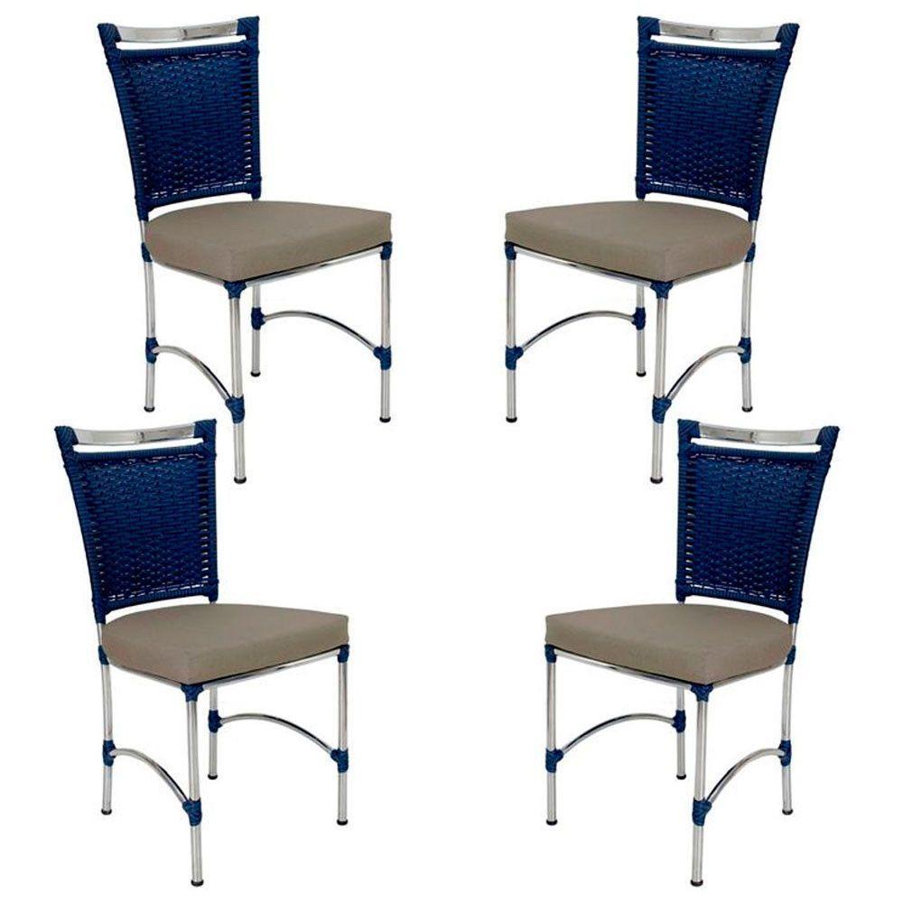 4 Cadeiras Em Alumínio E Fibra Sintética Jk Cozinha Edícula Azul Dark E Fendi - 1